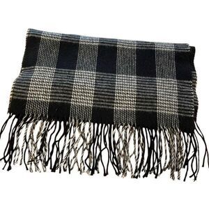 Cashme Made In Italy Unisex Plaid 100% Acrylic Fringe Scarf Black & White OS